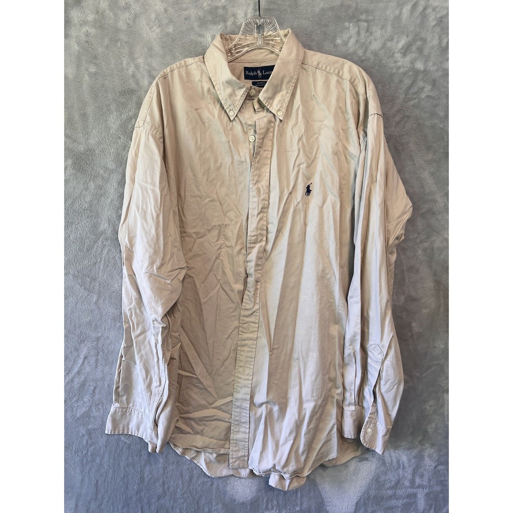 Ralph Lauren Blake Button Down Mens XL Tan Excellent 100% Cotton Long‎ Sleeve